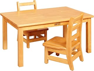 ECR4Kids 24in x 36in Rectangular Hardwood Table with 16in Legs and Two 8in Chairs, Kids Furniture, Honey, 3-Piece