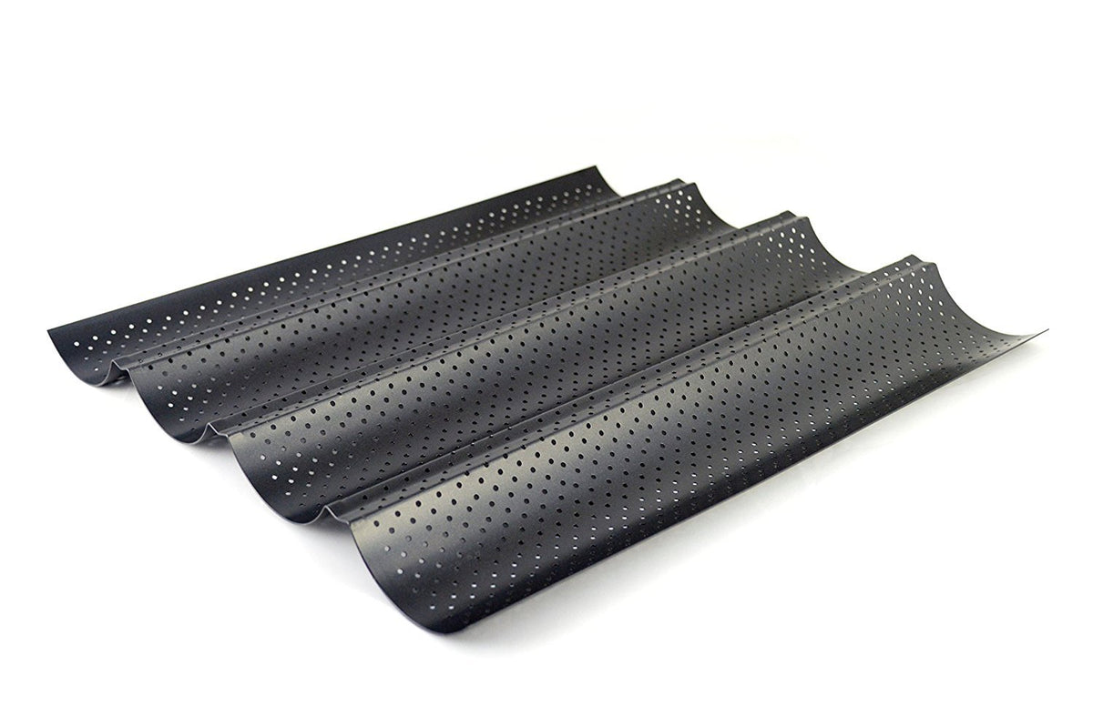 World Cuisine 4 Baguette Pan by PADERNO – 15 inches (L) x 13 inches (W) x 1 inch (H), 4 inches, Black, Model 47014-35