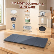 Yazzropt Electric Warming Tray, 4-Panel Glass Mat with 17 Heat Levels and Timer, Gray