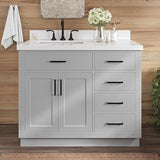 ARIEL Hepburn 42-inch Bathroom Vanity with Sink,Solid Wood, 1.5-inch Pure White Quartz Countertop & Backsplash, Single Rectangular Porcelain Sink, 2 Soft Closing Doors, 5 Dovetail Drawers, Grey