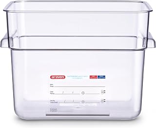 Araven Polycarbonate Square Food Container, In-Mold Label, 12 qt, Clear