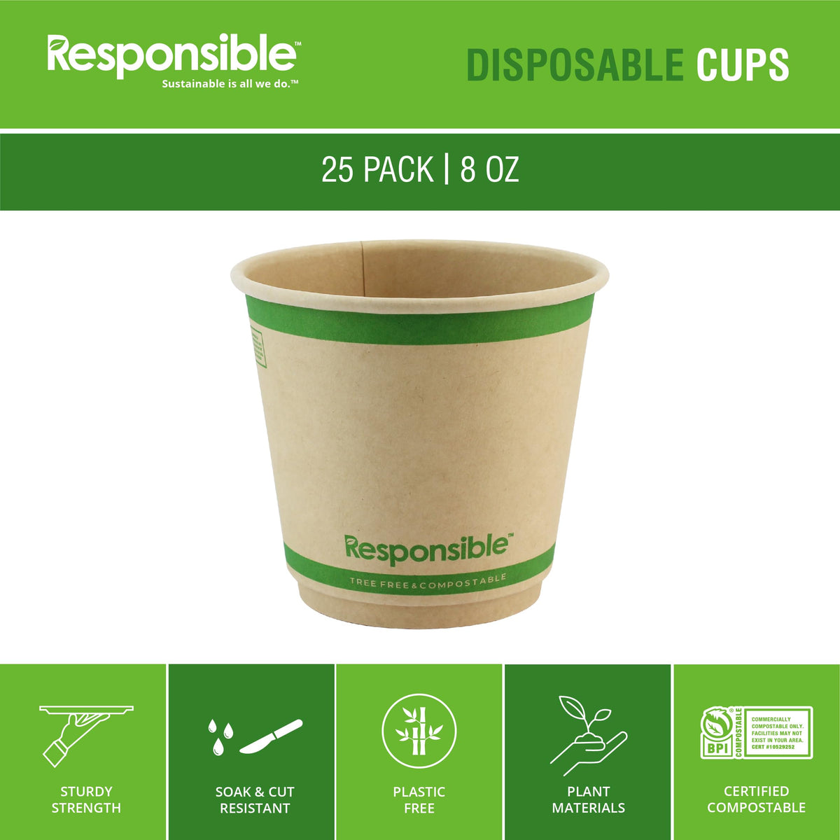 Responsible Products Brown / 25 / 8 oz (25 Count) Cups