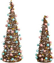 Nearly Natural 12in. and 16in. Artificial Easter Rattan Cone Trees with Pastel Eggs - Set of 2