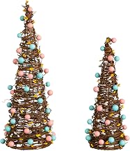 Nearly Natural 12in. and 16in. Artificial Easter Rattan Cone Trees with Pastel Eggs - Set of 2