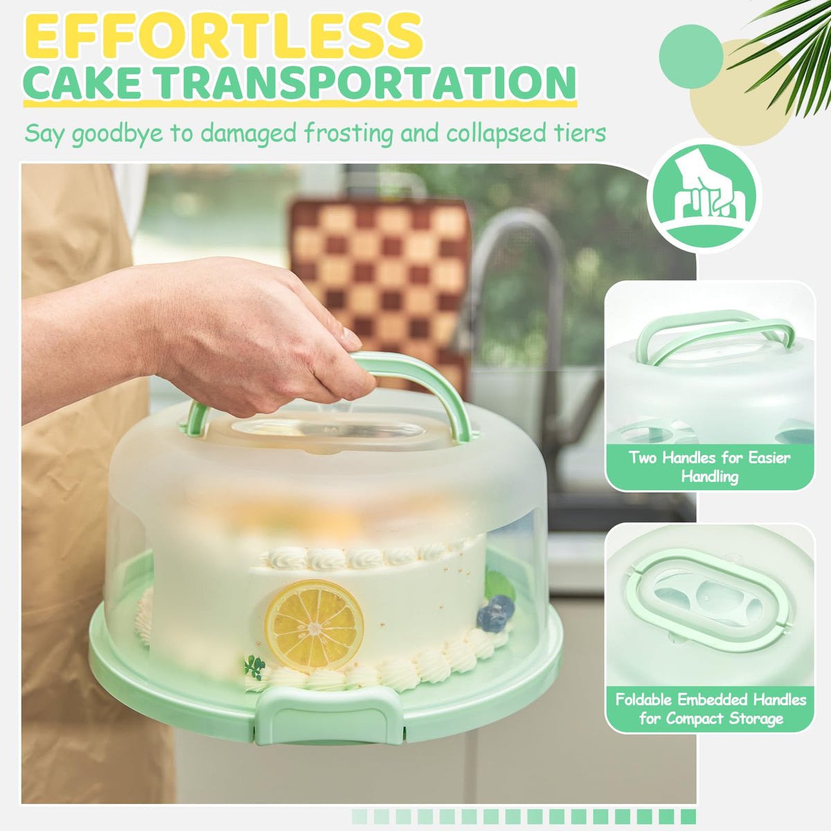 Ohuhu Cake Carrier with Lid, 12 Inch Diameter, Green
