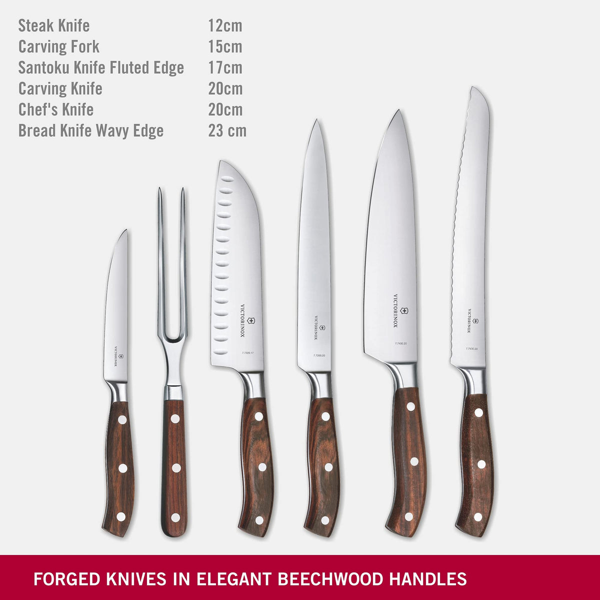 Grand Maitre Kitchen 6 Piece Set Wood Cutlery Block by Victorinox – 9.1 x 5.2 x 15.6 in, Wood, Beech, Model 7.7240.6