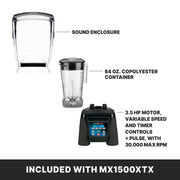 Waring 64 Ounce Copolyester Jar / Black / MX1500XTX - Copolyester 64 Oz Container | Noise Reduction Countertop Blenders