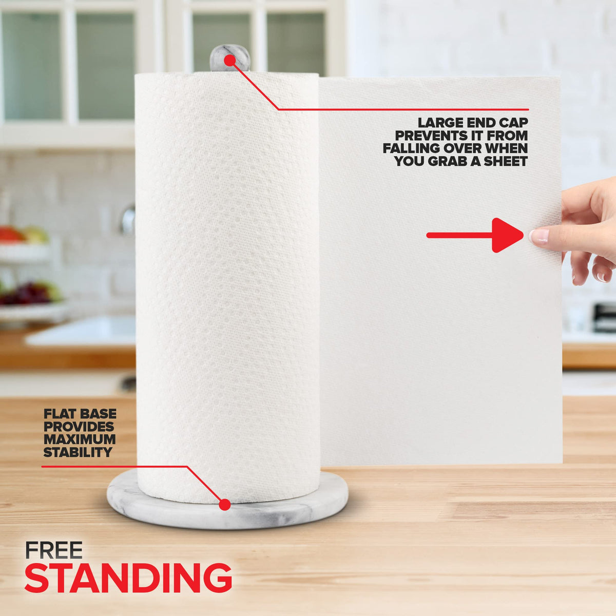Marble Paper Towel Holder Countertop Stand in White by Modern Innovations – 6.75" Diameter x 12.5" Height, Marble, Model 1295