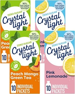 Crystal Light On-The-Go Variety Pack – Peach Mango Green Tea & Pink Lemonade, Sugar-Free Powdered Drink Mix, 10 CT Each (2 ea.,Variety Pack)