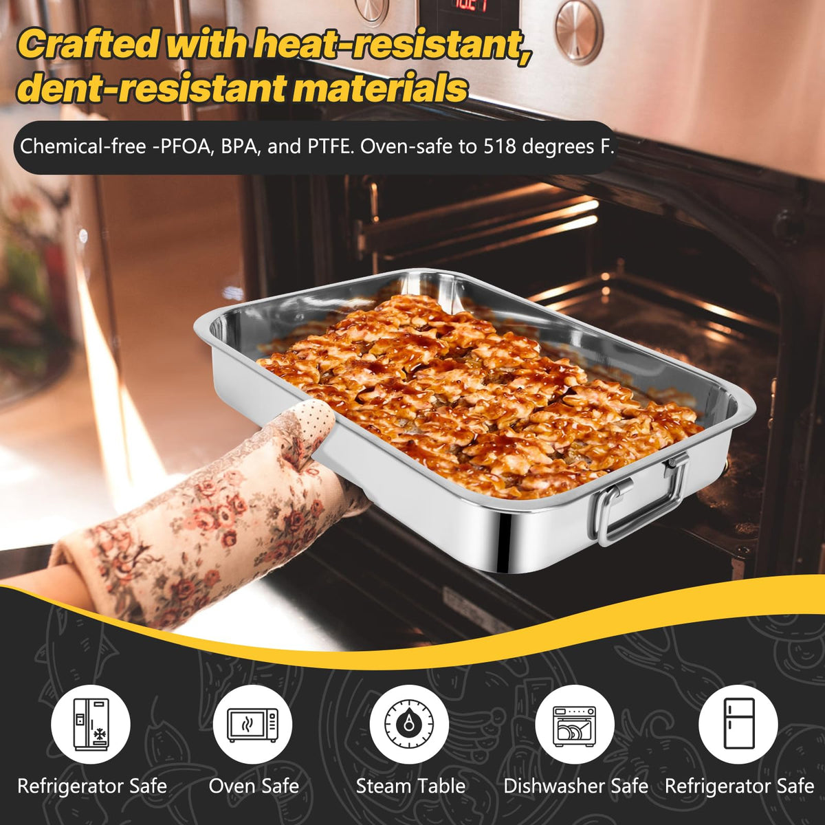 EsOfficce Stainless Steel Roasting Pan Set, 12.7 x 15.5 Inch, Silver with Racks