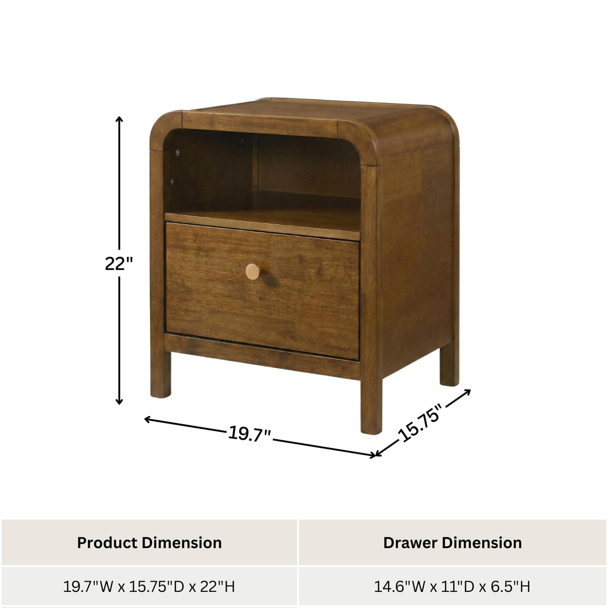 Eldren Wood Nightstand with Solid Rubberwood Frame by Roundhill Furniture – Wood, Walnut, Model B5115N