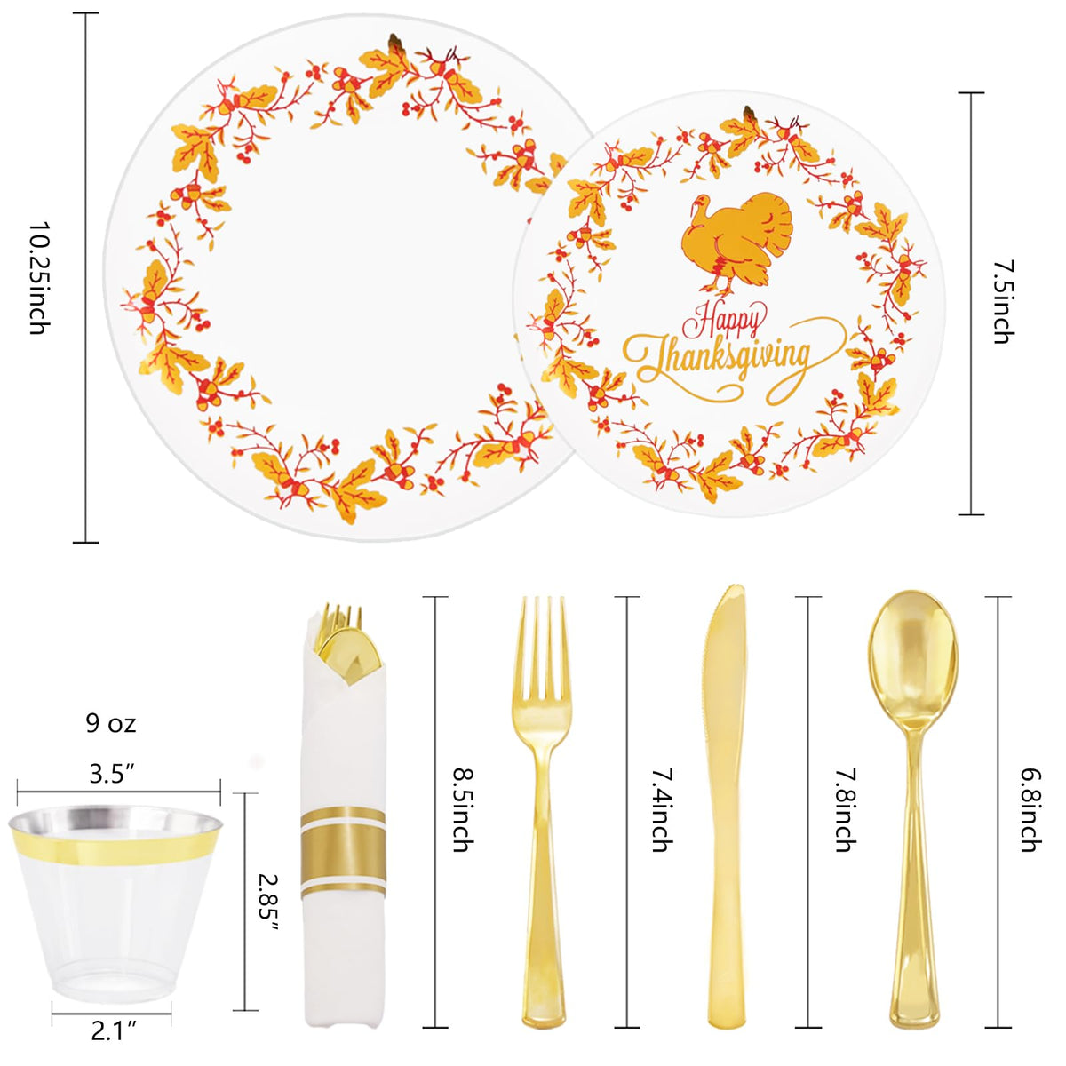 Ciaell Thanksgiving Disposable Dinnerware Set, 175 Pieces, White and Gold