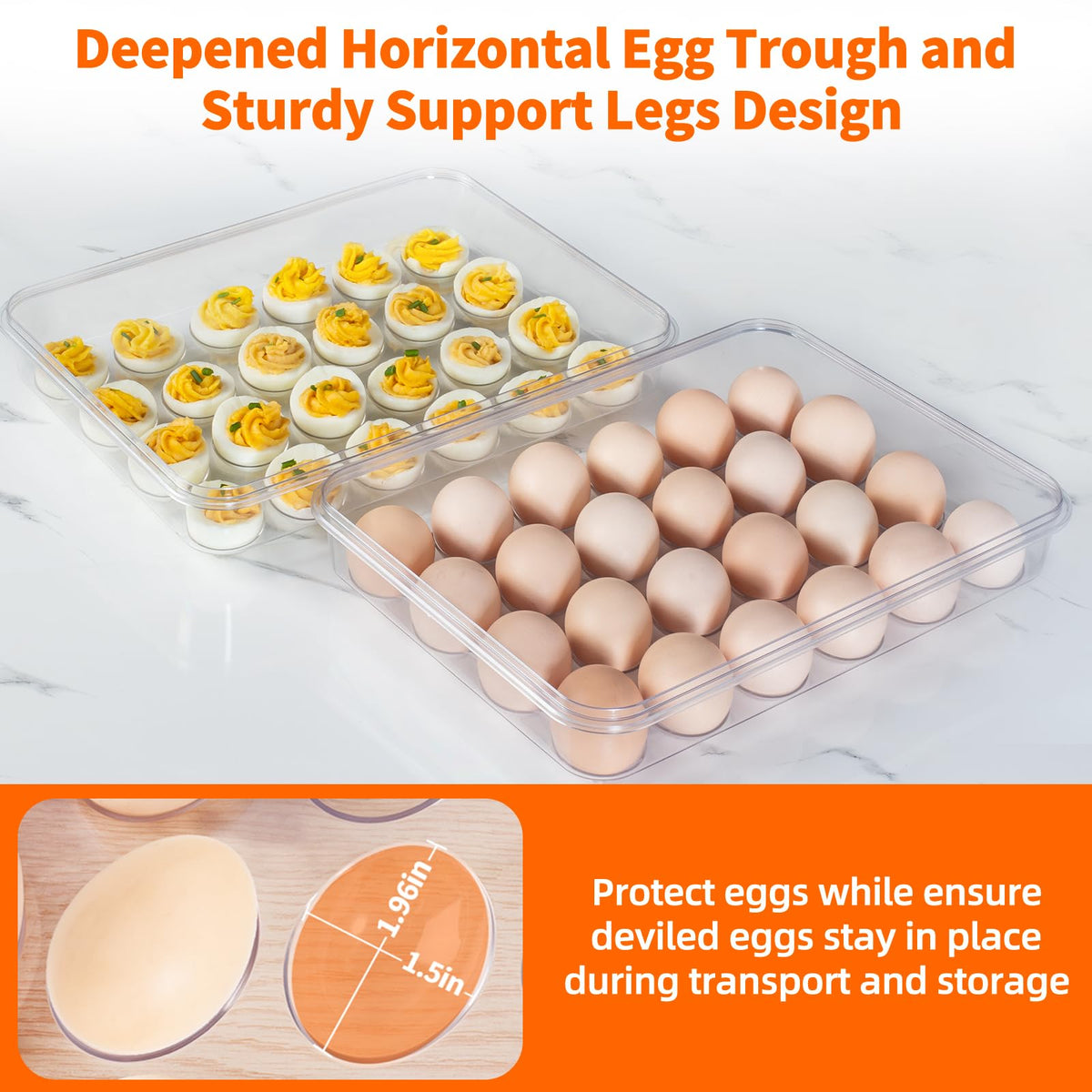 MesRosa Deviled Egg Carrier with Lid, 24 Egg Capacity, 2 Pack White