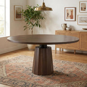 Dark Brown Wooden Round Pedestal Dining Table by Starlight Canyon Home – 60-inch diameter, 30-inch height, Solid Wood, Brown
