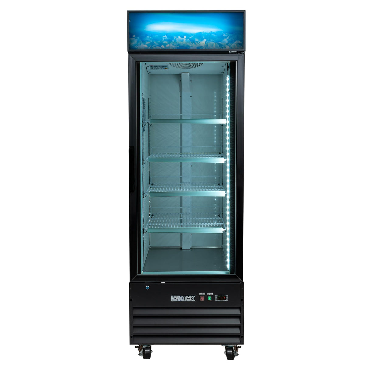 27 1/8" One Section Display Freezer by MOTAK – 30.31x30.71x87.01, In Description, Black, Model MGD-1DF-27-X