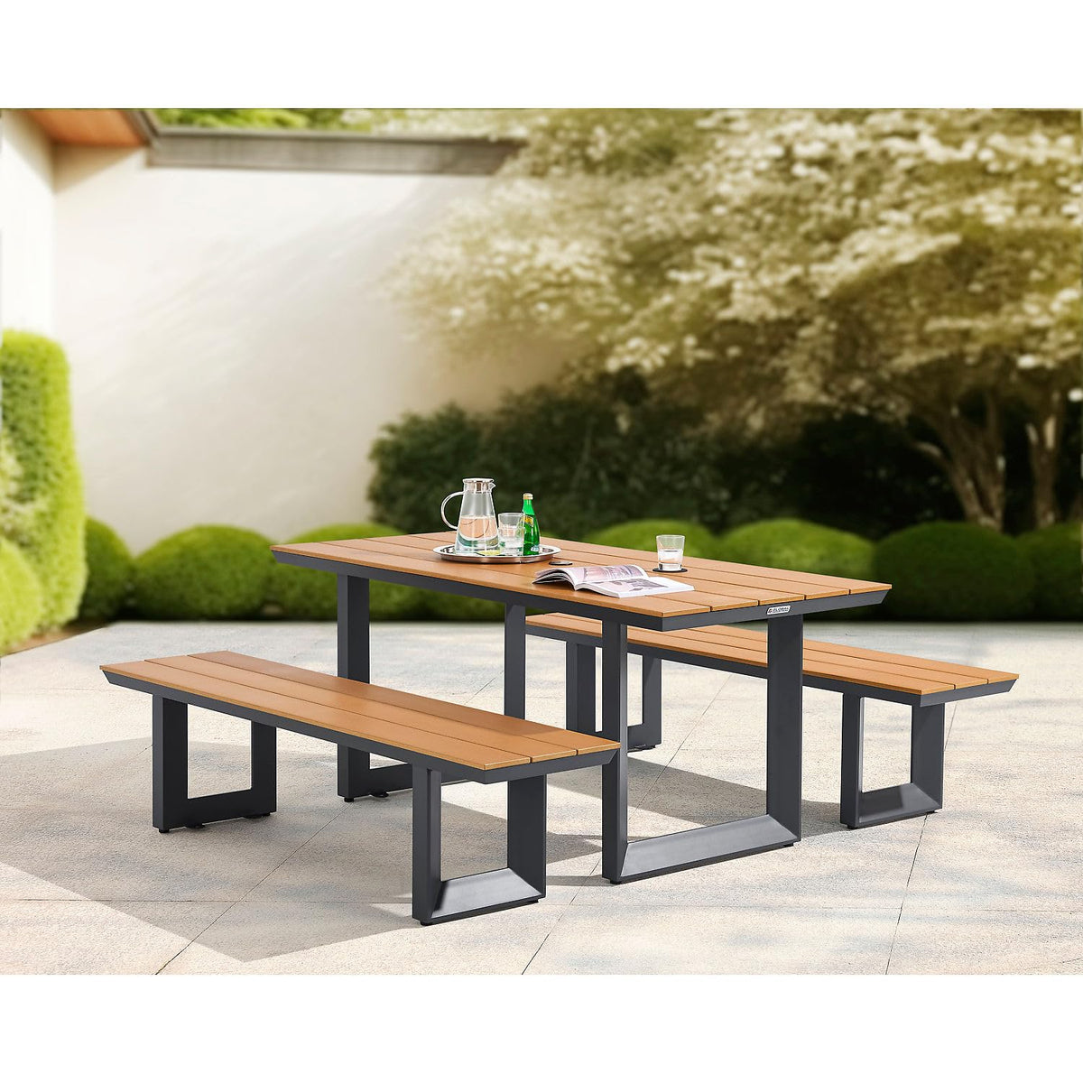 Urban 6' Plastic Rectangular Picnic Table & Bench Set by Global Industrial – Aluminum, Tan, Model OTZY-18B