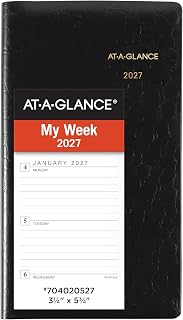 AT-A-GLANCE 2027 Planner, Weekly, 3.25" x 5.75", Pocket Size, Embossed Cover, Black (704020527)