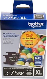 Brother Printer LC752PKS 2 Pack of LC-75BK Cartridges Ink - Retail Packaging, Black