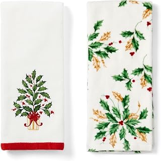 Lenox Holiday Tree Kitchen Towels, Set of 2, White, 18" W x 28" L