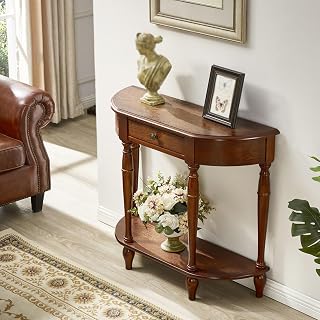 Walnut Solid Wood Crescent Moon Console Table for Entryway 120 cm Hallway Table with Storage Stylish Semi-Circular Sofa Table for Home Decor and nization