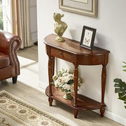 Solid Wood Crescent Moon Console Table for Entryway Stylish Hallway Table with Storage Semicircular Sofa Table in Walnut Finish 80 cm / 31.4 inches
