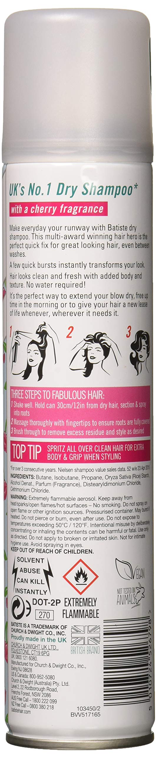 Shampoo Dry Cherry 6.73 Ounce (200ml) (6 Pack) by Batiste – 6.73 Fl Oz (Pack of 6), Clear, Pack of 6, Model Batiste