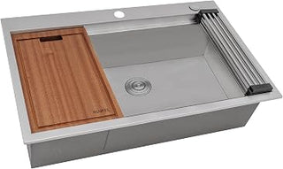 Ruvati 27 x 20 inch RV Workstation Drop-in Topmount Bar Prep Kitchen Sink 16 Gauge Stainless Steel - RVH8207