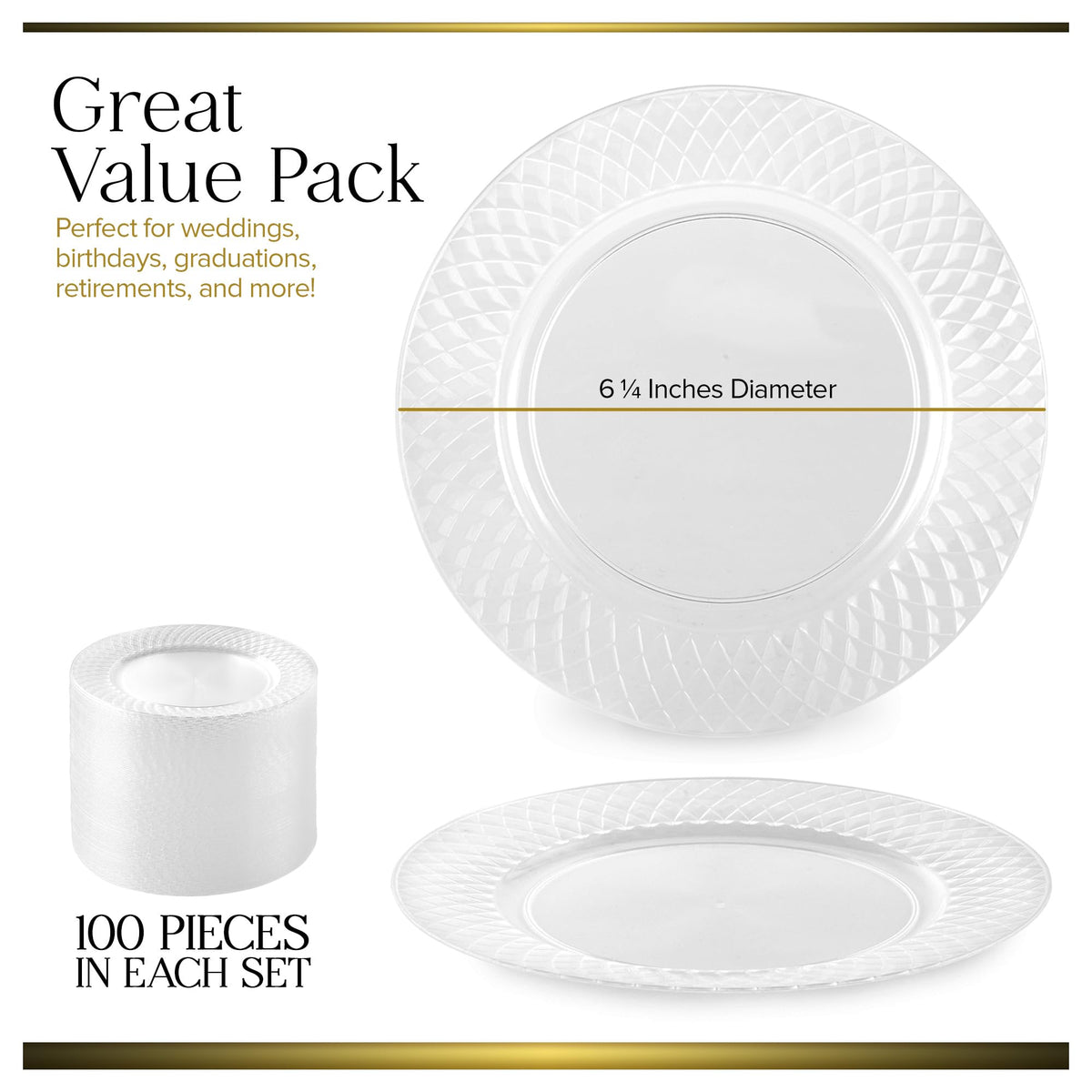 Premium Clear Plastic Dessert Plates by Stock Your Home – 6 Inch, Plastic, Clear, Pack of 100