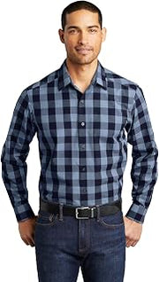 Port Authority Men's Everyday Plaid Button-Down Shirt True Navy