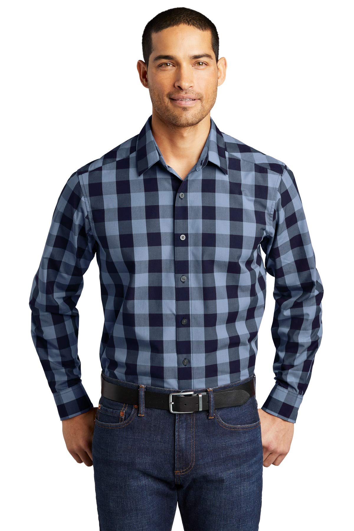 Men's Everyday Plaid Button-Down Shirt True Navy by Port Authority – Polyester, Navy, Model W670