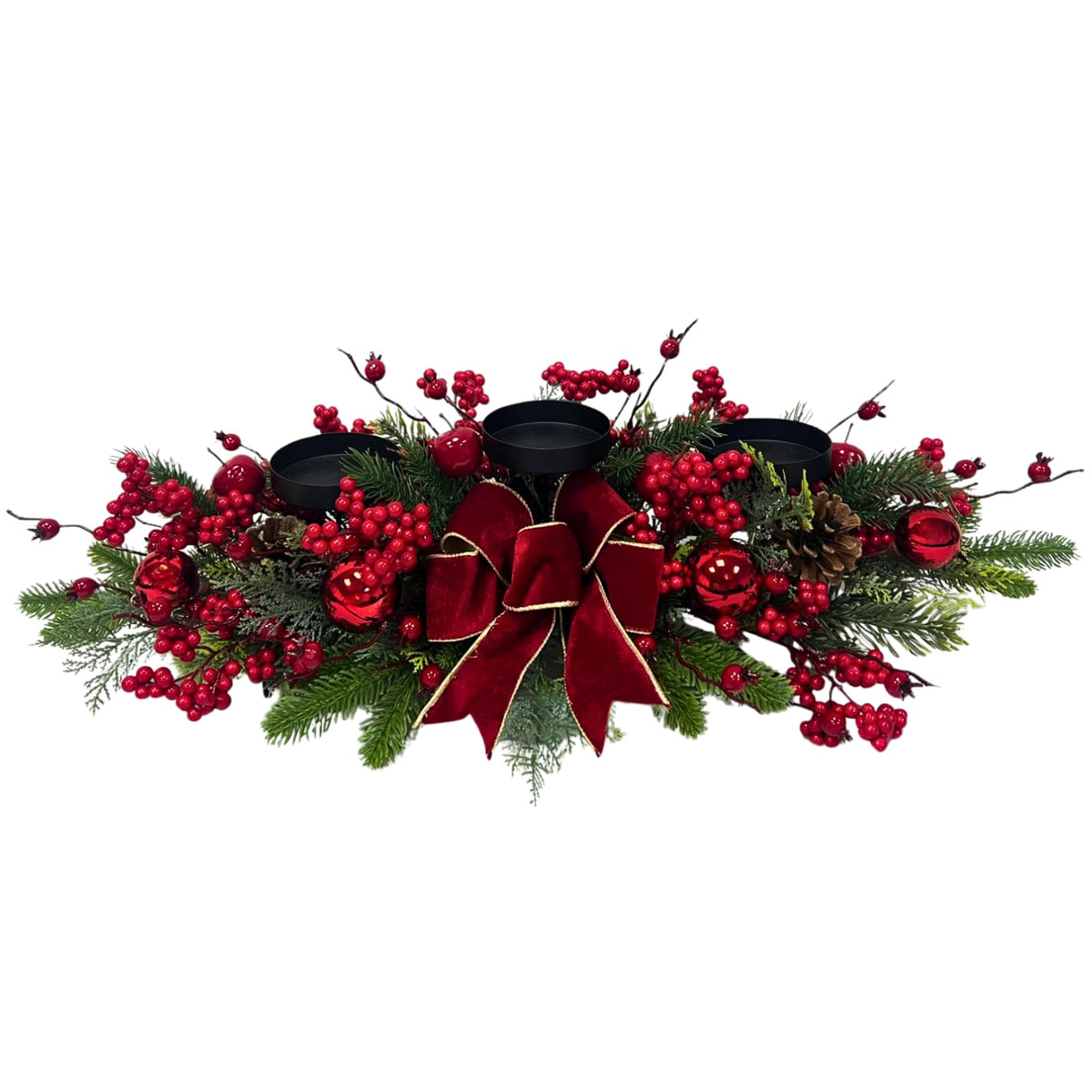 Svndlyn Candle Holder Centerpiece, 26 Inch Long with 3 Platforms, Red Green