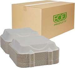 ECO PRODUCTS Compostable Vanguard 9" Clamshell To Go Containers, Case of 200, Square Take Out Food Box, White Renewable Molded Fiber, Grease Resistant, No-Added PFAS, ASTM Compliant, BPI-Certified