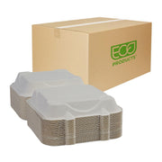 Compostable Vanguard 9" Clamshell To Go Containers by ECO PRODUCTS – 9" x 9", 1.0 liters, Molded Fiber, White, Pack of 200