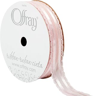 Berwick Offray 147151 5/8" Wide Satin and Sheer Craft and Decorative Ribbon, 9-Foot Spool, Light Pink and Opal