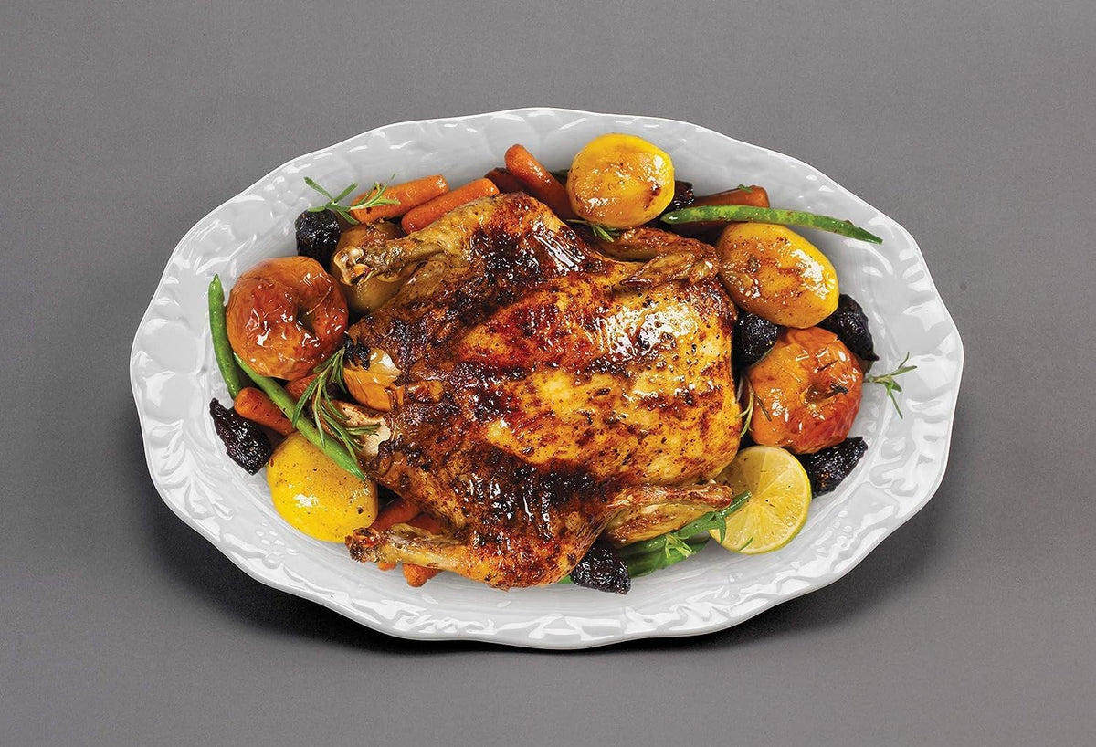 HSHQING Ceramic Turkey Platter Set, 17 Inch with Baster Injector, White Red