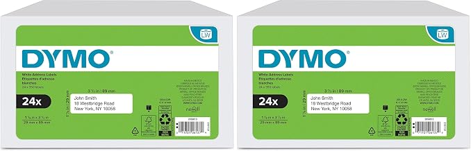 Authentic LW Mailing Address Labels DYMO Labels for LabelWriter Label Printers White 1-1/8" x 3-1/2" 24 Rolls of 350,(Pack of 2)