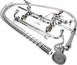 Easy Install Pre-Rinse Spring Action Wall Mount Base 8-Inch Centers Add-On Faucet with 14-Inch Nozzle by T&S Brass – 27.75"L x 12"W x 38.38"H, Brass, Model B-0133-01