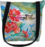 Betsy Drake TY1007S 13 x 13 in. Hummingbird & Red Flower Small Tote Bag