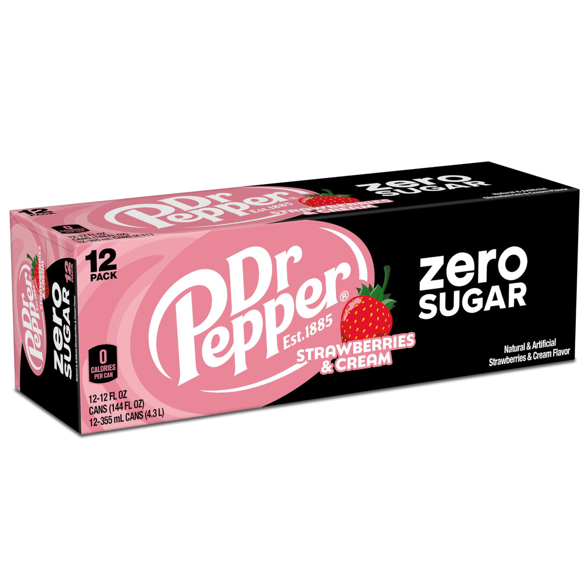 Dr Pepper Zero Sugar Strawberries and Cream / 12 FL Oz (Pack of 12) / 1 Soft Drinks