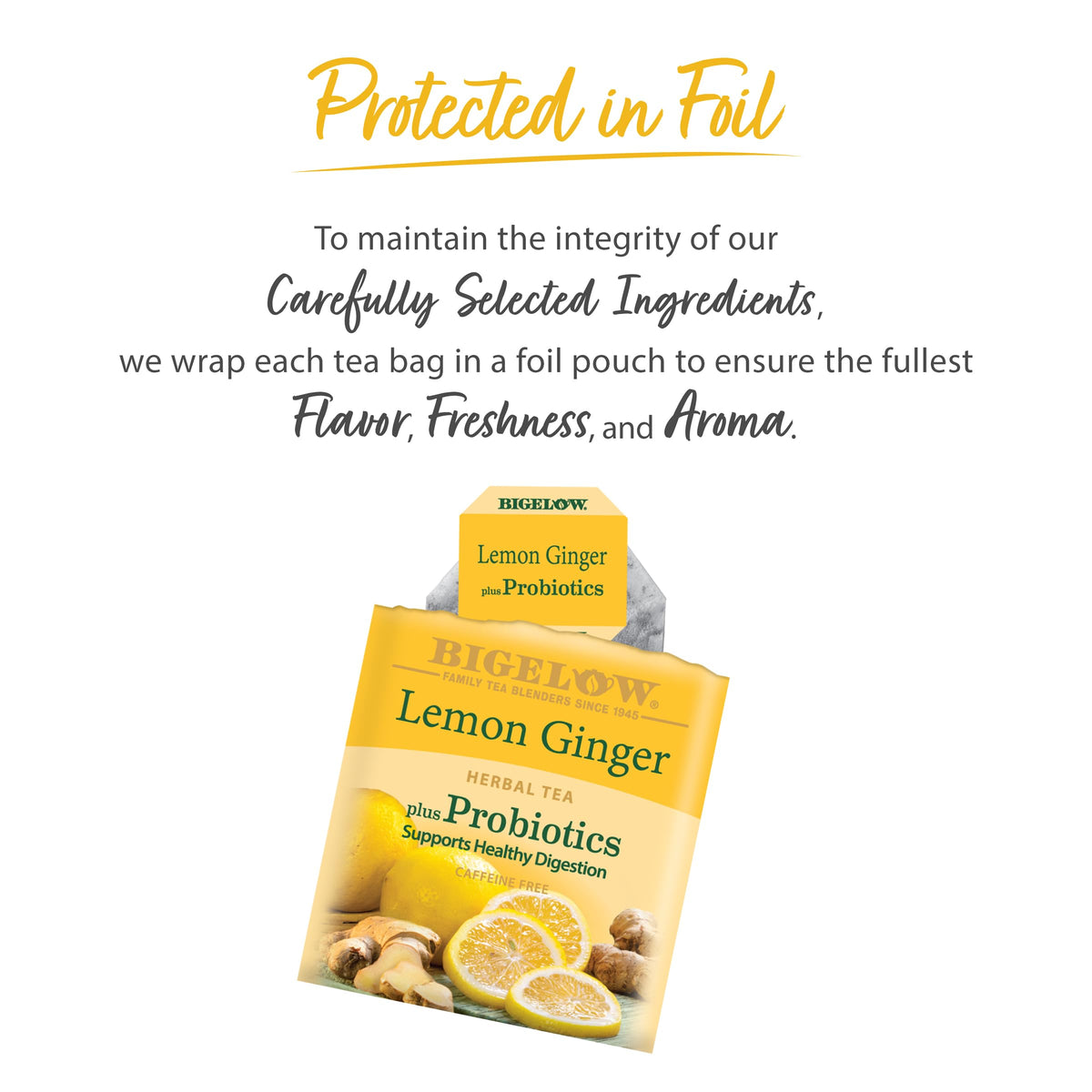 Lemon Ginger Plus Probiotics Herbal Tea by Bigelow Tea – 18 Count (Pack of 6), Pack of 6, Model 072310010581