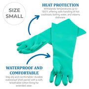 Nitrile Dishwashing Gloves by San Jamar – Small, Rubber, Greem, Model 19NU-S