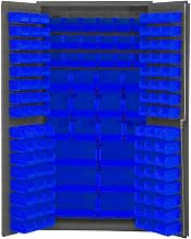 Durham 3501-BDLP-132-5295 Lockable Cabinet with 132 Blue Hook-On Bins, Flush Door Style, 36" Wide, 14 Gauge, Gray