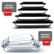 Eatex Glass Casserole Set, 4 Sizes with Lids, Black
