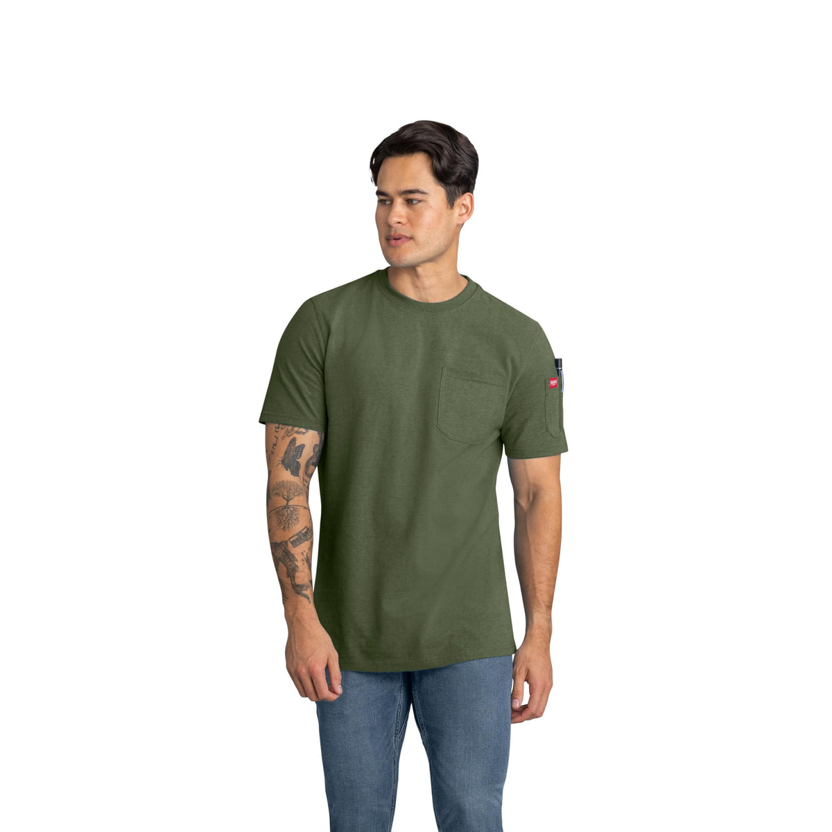 Men's Short Sleeve Heavyweight Slim Fit Cotton T-Shirt by Red Kap – Cotton, Heather Dark Forest, Model S5K6HD SS S