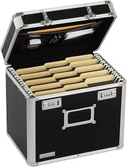 Vaultz Locking File Organizer Box - 13.5 x 13.25 x 10.5 Inch Large, Portable Locking Storage Box for Filing Letters & Documents w/Combination Lock, Black | Combination lock for filing letters and documents, large format fits legal or letter paperwork, compact black finish