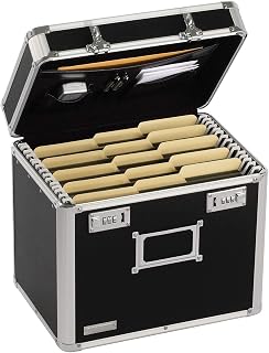 Vaultz Locking File Organizer Box - 13.5 x 13.25 x 10.5 Inch Large, Portable Locking Storage Box for Filing Letters & Documents w/Combination Lock, Black | Combination lock for filing letters and documents, large format fits legal or letter paperwork, compact black finish