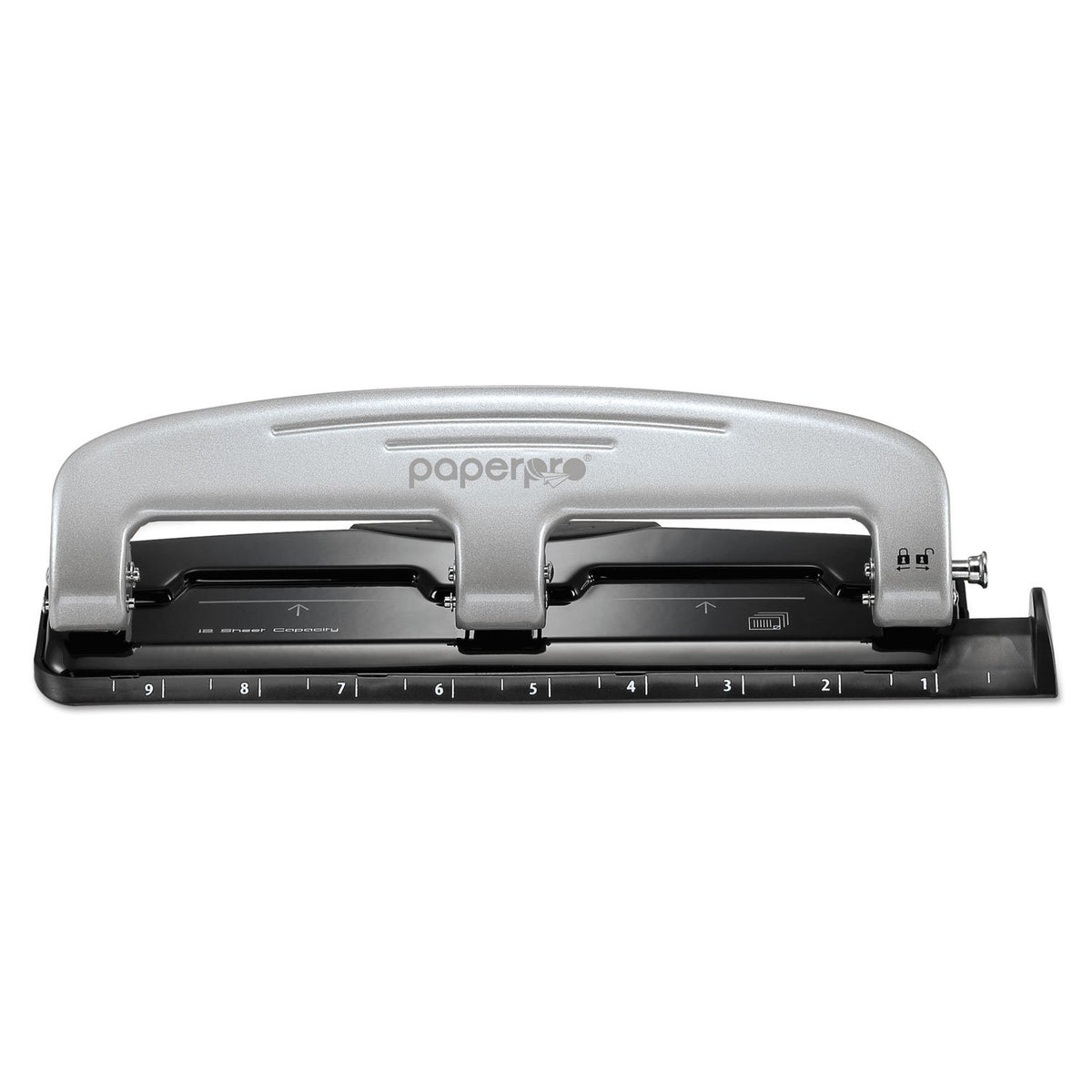 Office inPRESS 12 Reduced Effort Three-Hole Punch by Bostitch – 12 Sheet Black, Metal, Silver/Black, Model 2101