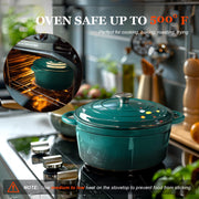 Overmont Cast Iron Dutch Oven, 7 Quart, Bottle Green