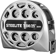 Steelite Tape Measure 25'FT Stainless Steel Waterproof & Rustproof Retractable Measuring Tape with Hollow Design Matte Silver