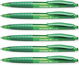 Schneider Suprimo Ballpoint Pen with Rubber Grip & Medium Tip, Green 6 Pack | Retractable, Refillable, Smooth Everyday Writing, Waterproof ISO-Certified Ink, Document Proof, Ideal for Office, Work, Home